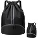 thumbnail image 1 of Black Drawstring Backpack, Large Football Swimming Bag, Waterproof Gym Bag with Shoe Compartment, Unisex Oxford Sports Bag for Travel Weekend Yoga Bea, 1 of 5