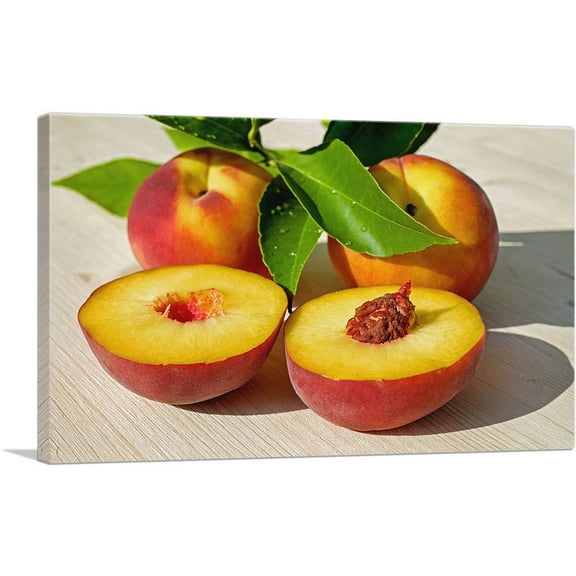 ARTCANVAS Peaches Fruits Home decor Canvas Art Print - Size: 26" x 18" (0.75" Deep)