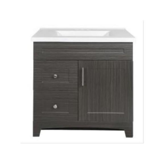 True Value 100475 30 in. Shaker Door & Drawer Vanity Combo with White Marble Top, Moderna Grigio Finish