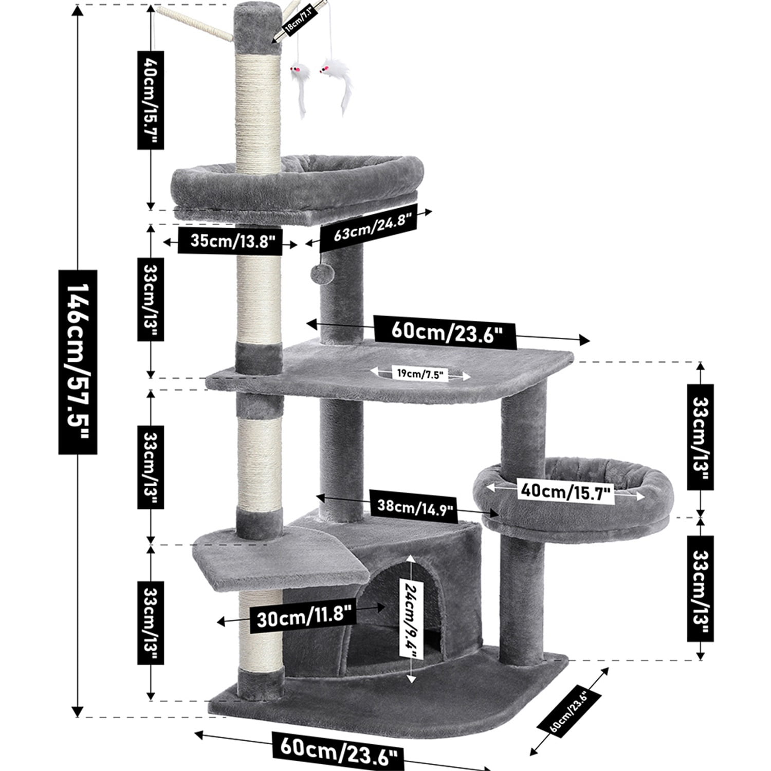 Pefilos Cat Tree for Indoor Cats Large with Scratching Post and Hanging Bed Cat Condo for Multiple Cats, Cat Tree Tower for Outdoor, Gray Pefilos Cat Tree for Indoor Cats Large with Scratching Post and Hanging Bed Cat Condo for Multiple Cats, Cat Tree Tower for Outdoor, Gray