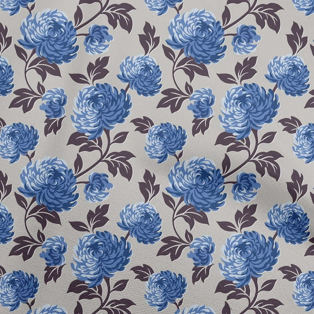 oneOone Velvet Medium Blue Fabric Floral Craft Projects Decor Fabric Printed By The Yard 58 Inch Wide