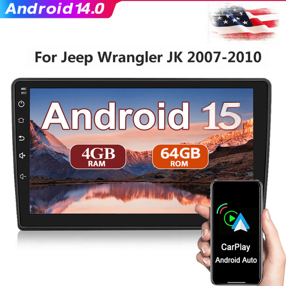 Zcargel Android 13 10.1" Touch Screen Car Stereo 4 64GB, Wireless CarPlay Android Auto Truck & SUV Head Unit, Double Din Car Stereo GPS Navigation, Radios for Cars, for Jeep Wrangler JK 2007-2010