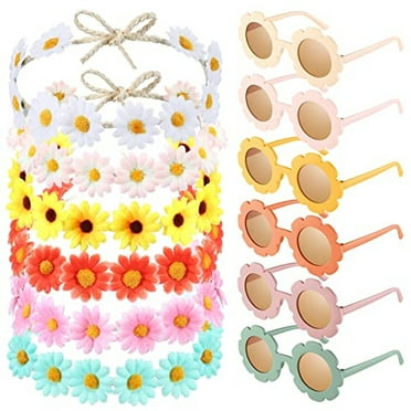 Retro Flower Power Party Pack - Groovy Sungles, Headbands, & Daisy Accessories Set for Kids (12 Pcs) - 60s 70s Party Favors & Gifts