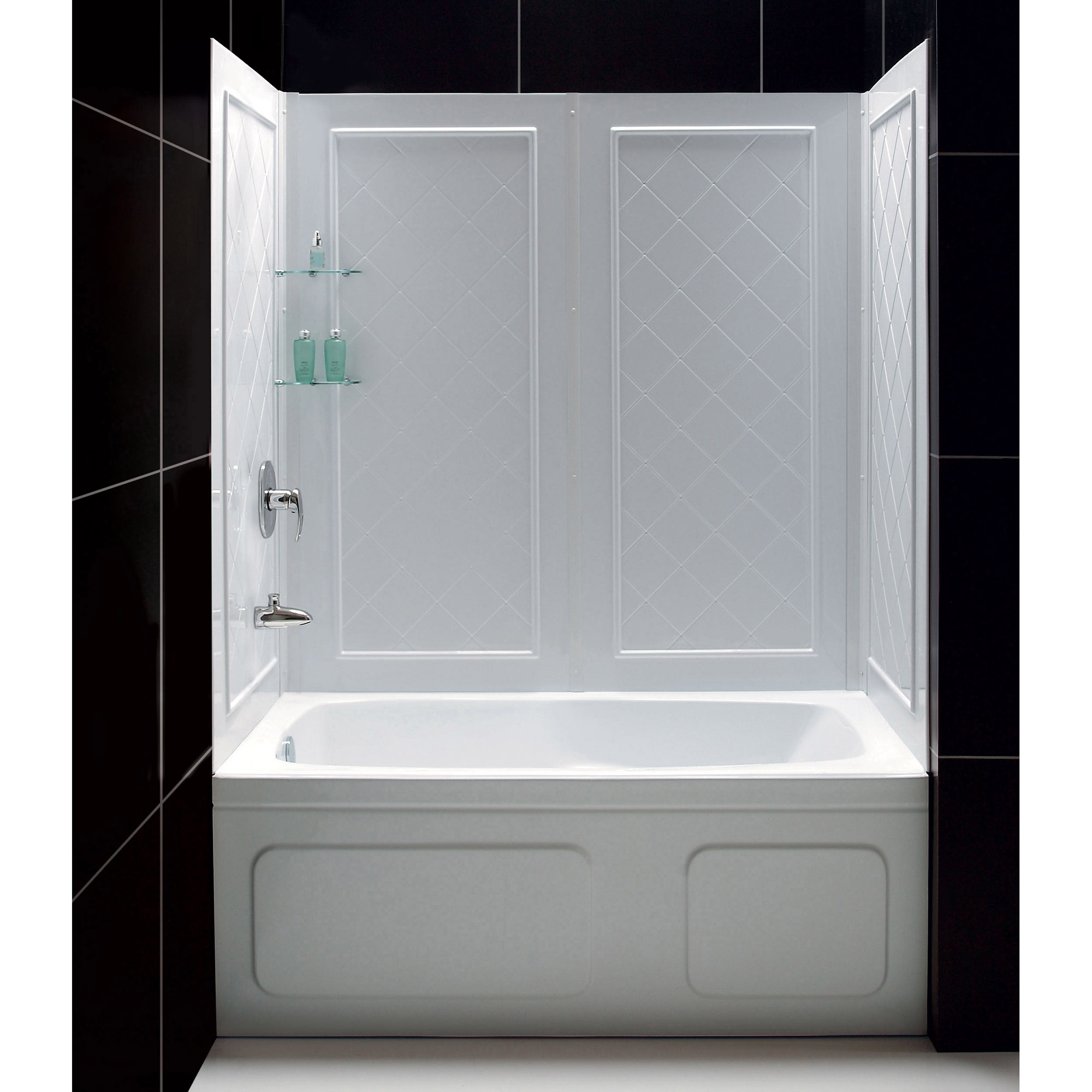 DreamLine Infinity-Z 56-60 in. W x 60 in. H Clear Sliding Tub Door in Brushed Nickel with White Acrylic Backwall Kit - image 11 of 14
