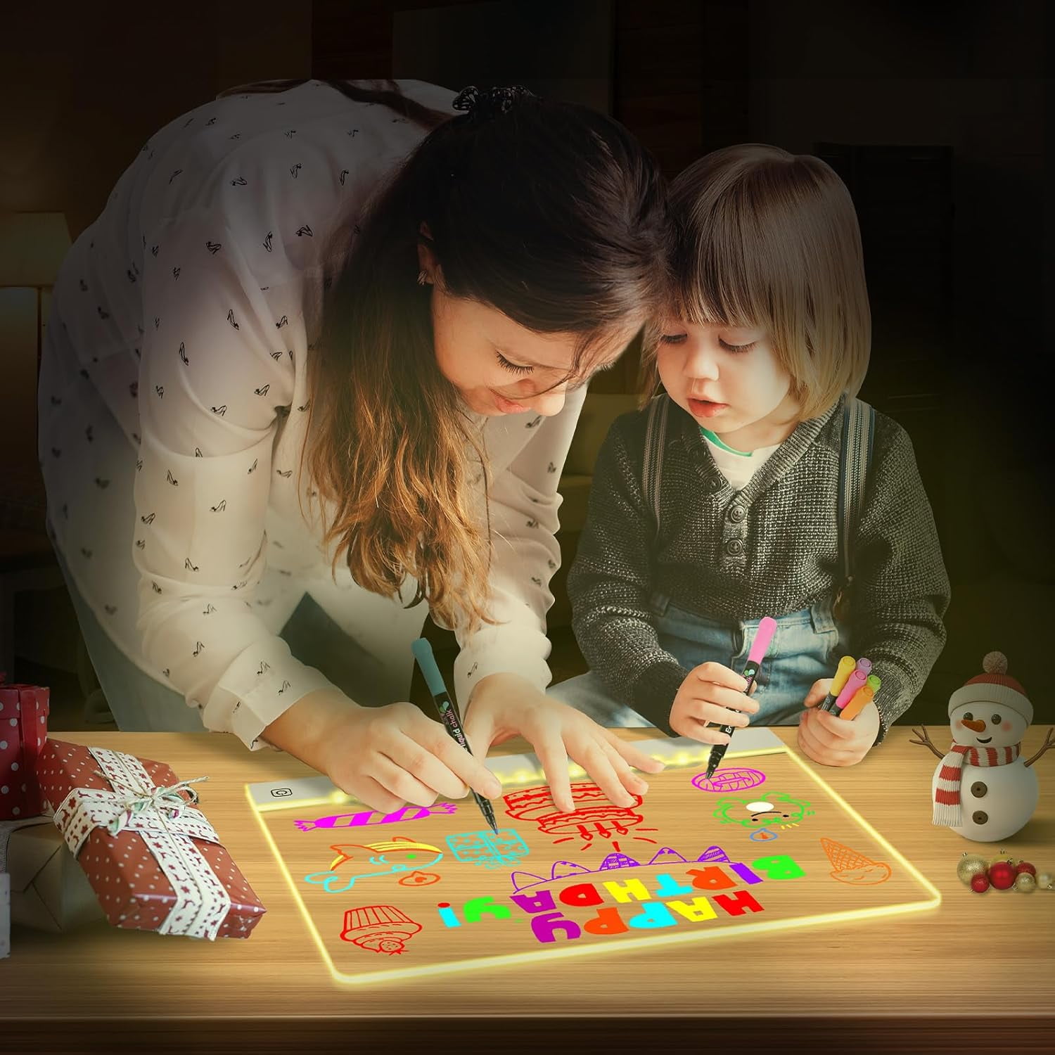 Ywuzuh 16" Led Drawing Board for Ki+ds Rechargeable, Portable Doodle Glow LED Note Board with 7 Colors, Light Up Acrylic Dry Erase Lumi Board with Stand, Christmas & Birthday Gifts for gi+rls bo+ys