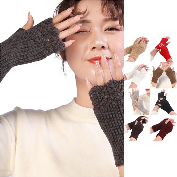 QTSHPN Winter Warm Gloves Fingerless Half Finger Winter Stretchy Knit Mittens One Size