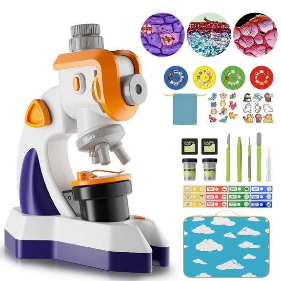 QUNSE Kids Microscope Projector Set with Dual Light, Large Focus Knobs and 20 Plus Accessories, STEM Science Kit for Kids to Explore Slides, Plants, Insects and DIY Experiments