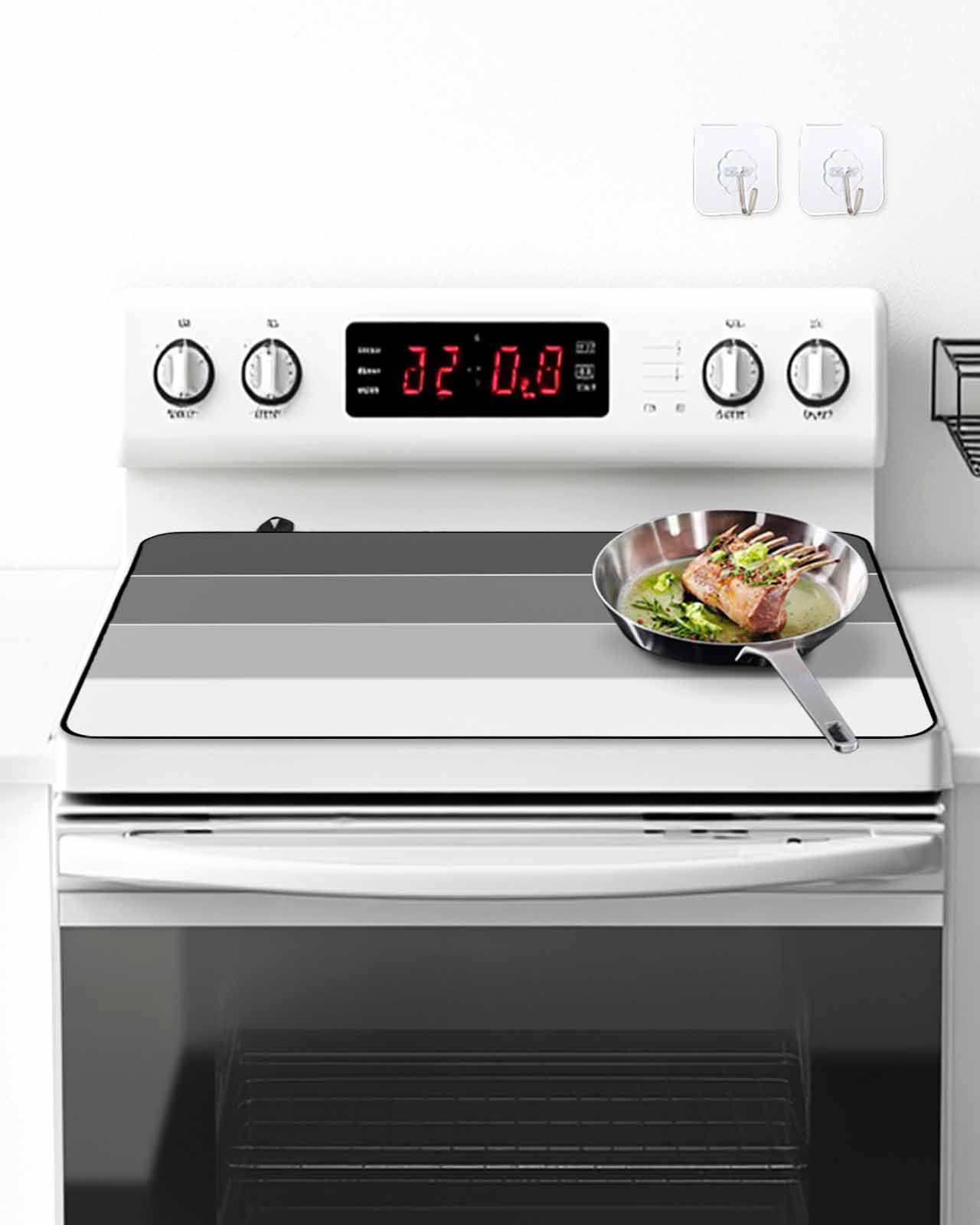 Stove Top Covers for Electric Stove, Black Grey Striped Glass Stovetop Cover Protector, Farmhouse Modern Induction Cooktop Protector Oven Mat for Kitchen Countertop 24"x21"