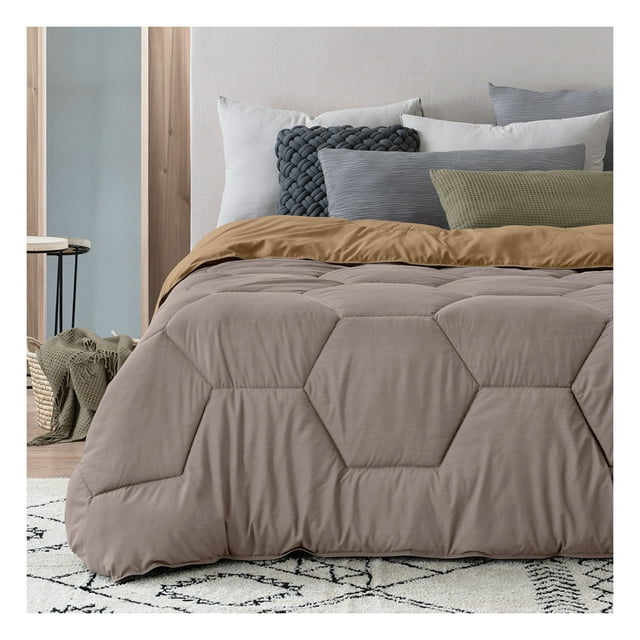 Edredón King Size Acolchado Reversible Esquimal Relleno Down, Compatible Con Funda Duvet Café/Canela