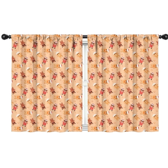 Blackout Kids Curtains,Orange Christmas Gingerbread Man Pattern Childrens Insulated Curtains Set Of 2,Bedroom Essentials,Toddler Room Decor 42"x54"