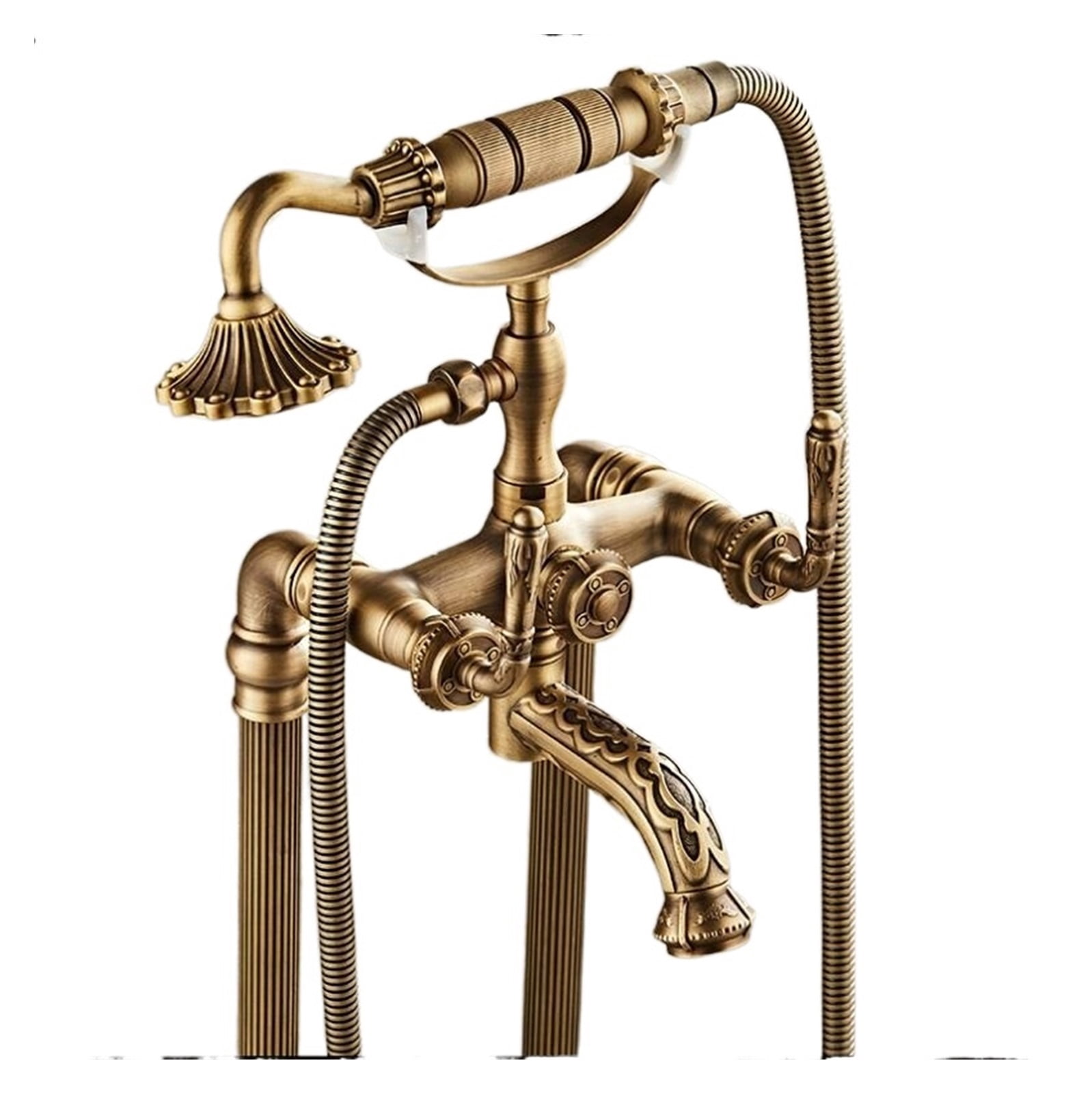 Free standing Carved Bathtub Faucet Tub Filler Fashion Antique Brass Floor Mount with Hand shower Bathtub Mixer Taps ,Easy to Use