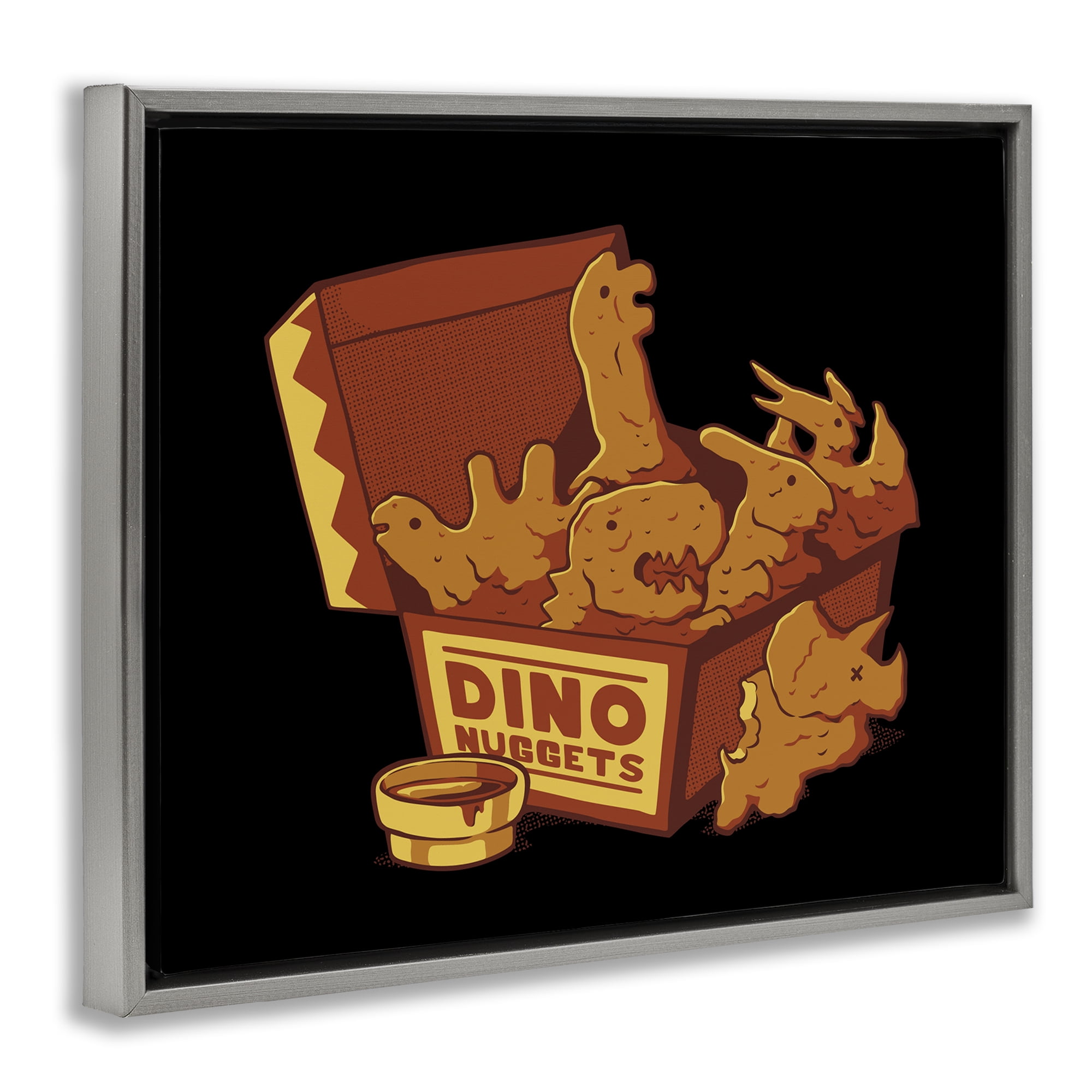 Stupell Industries Dino Nuggets with Sauce Gray Framed Floater Canvas Wall Art, design by Tobe Fonseca