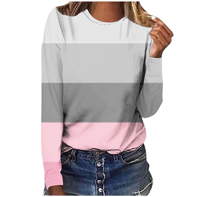 Nouveaux Hauts pour Femmes 2023 Imprimé Décontracté Ample Col Rond Grande Taille Manches Longues T-shirt Blouse