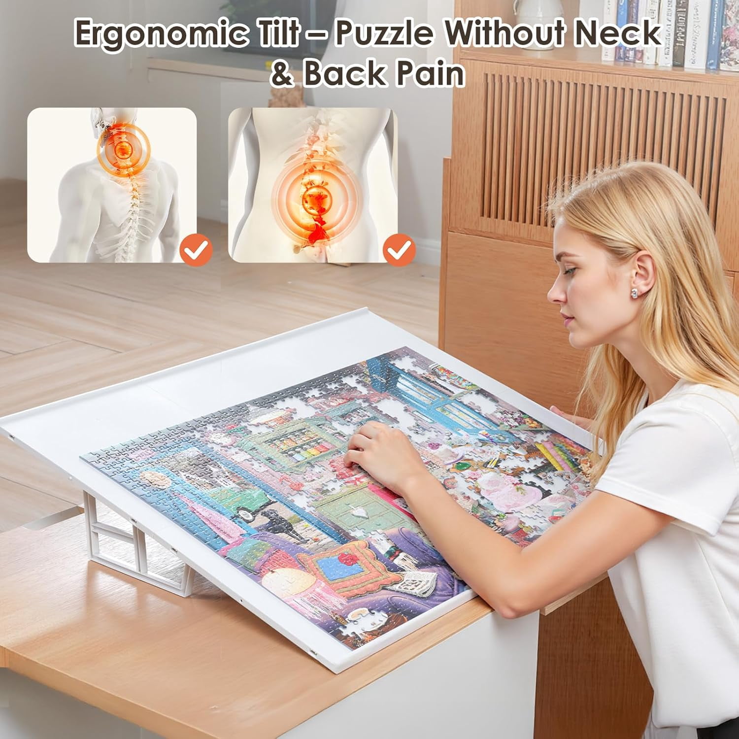 WELGEE 1000-Piecce Tilting Puzzle Board with Stand, Lightweight Portable Puzzle Table for Adults, DIY Customizable Puzzle Accessory(White)