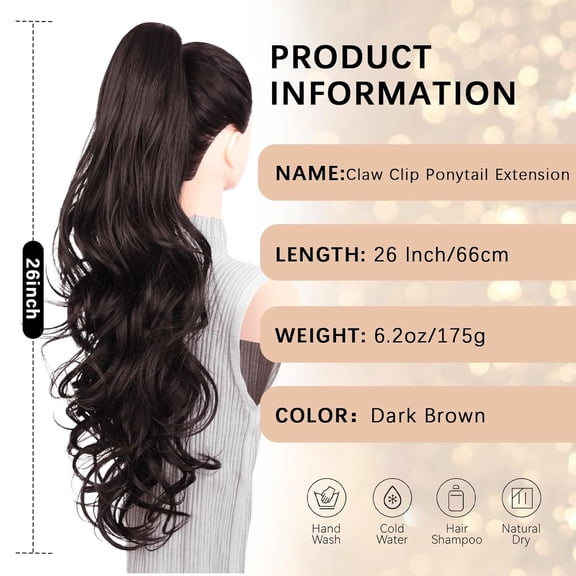 WEIF-Claw Clip Ponytail Extension - 26 Inch Long Ponytail Extension, Wavy Pony Tails Hair Extensions, Synthetic Hair Extensions Ponytail, Clip On Ponytails for Women (Color: Brown)