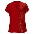 thumbnail image 4 of Turilly Women's Solid Color V-Neck Patchwork Sequined Tops Batwing Sleeve Short Sleeve Shirt Top, 4 of 6