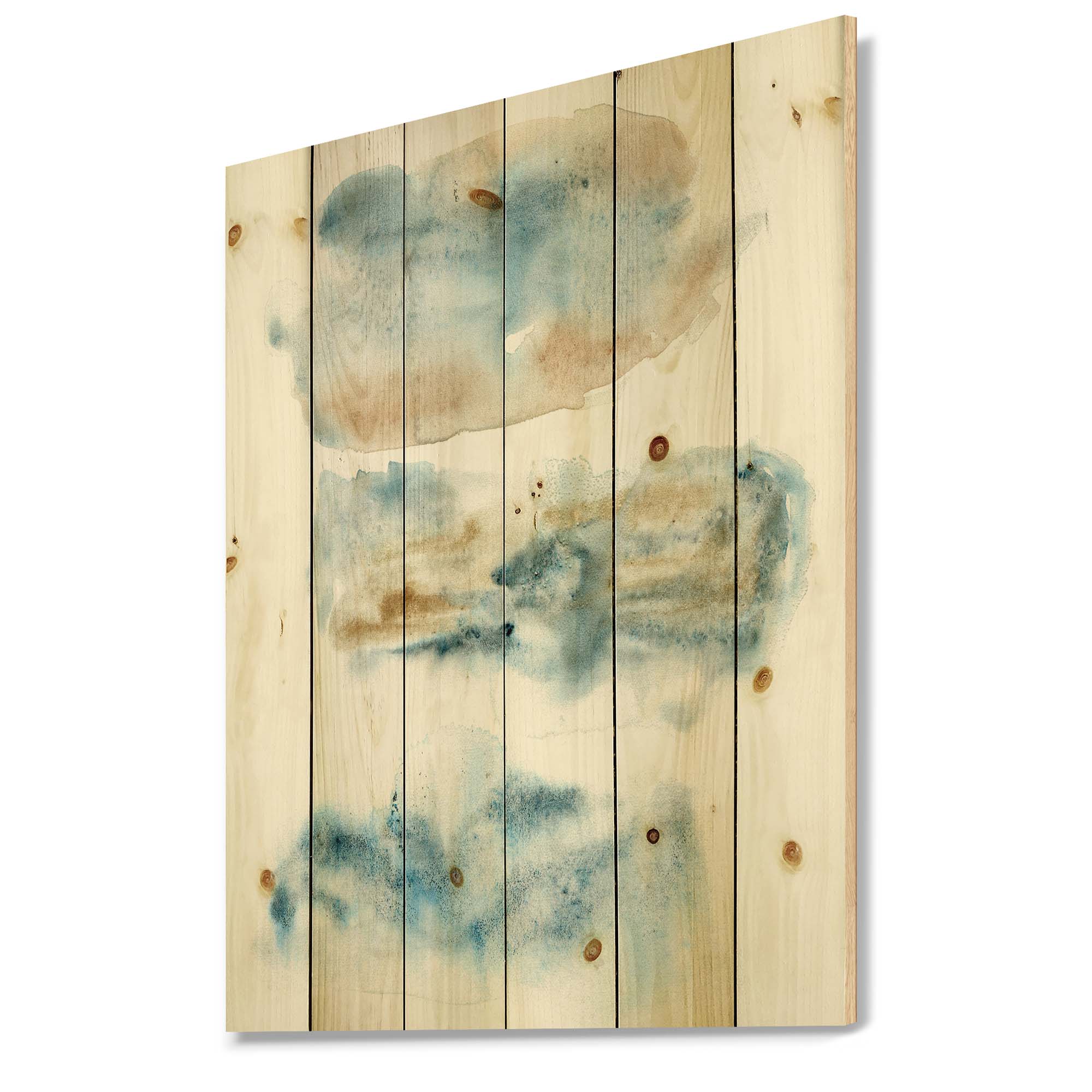 Designart 'Abstract Of Clouds Dark Blue Colored II' Modern Print on Natural Pine Wood