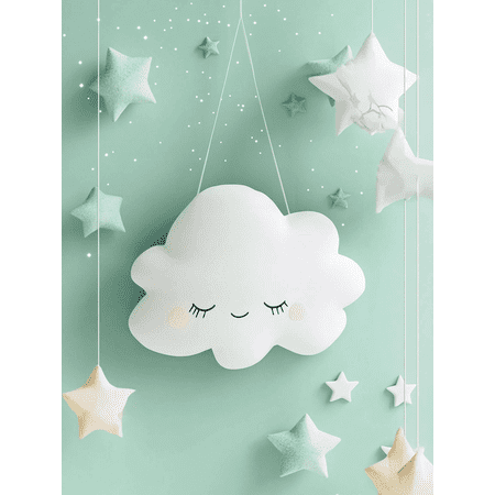Cute Sleeping Cloud and Stars Canvas Print/Wall Art， Perfect for Bedroom Decor， Nursery Decor， Living Room Decor， Girl's Room Decor， and Baby Room Decor.