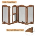 thumbnail image 3 of Unipaws Freestanding Pet Gate with Small Cat Door, Wooden Dog Gates with 3 Support Feet, Walnut, 3 of 7