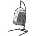 thumbnail image 4 of Patiojoy Modern Rattan Hanging Egg Swing Chair w/Stand Foldable Cushioned Hammock Gray, 4 of 5