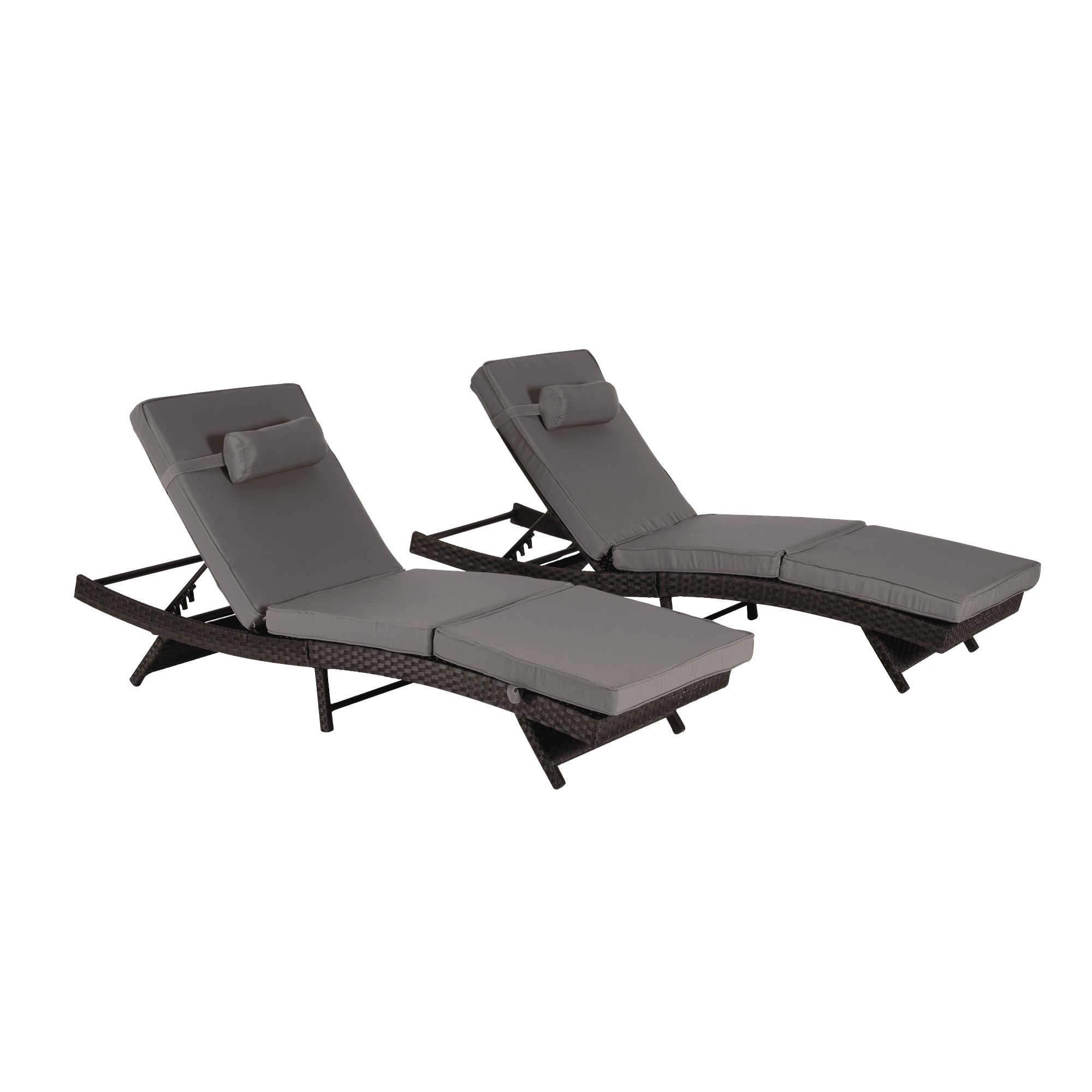 Leumius Outdoor Chaise Lounge Chair Set of 2,Wicker Long Reclining Chair with Cushions and Backrest Adjustable to 150° for Outside Pool Patio,Dark Gray