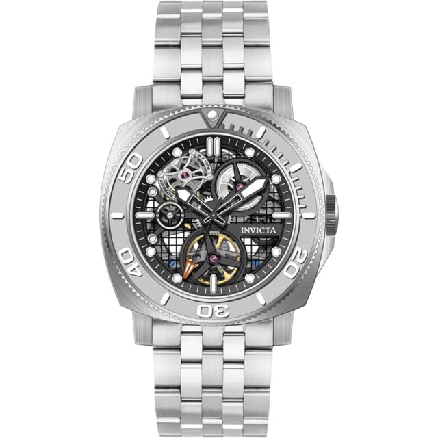 Reloj Invicta Sea Hunter 44 mm de acero plateado con esfera negra
