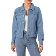 thumbnail image 2 of Michellecmm Basic Fitted Denim Jacket for Women, Long Sleeve Solid Color Casual Button Down Chest Pocket Jean Tops, 2 of 9