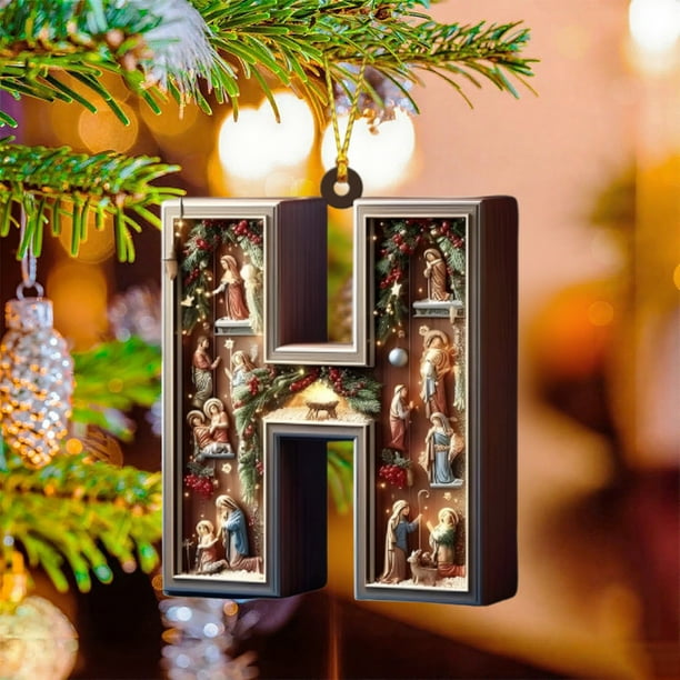 Adornos de árbol de Navidad de 26 letras - Decoraciones acrílicas personalizadas con gorros de Papá Noel, de una pieza