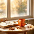 thumbnail image 3 of Ceramic Pumpkin Mug with Green Vine Handle Glossy Body for Coffee Fall Halloween Thanksgiving, 3 of 5