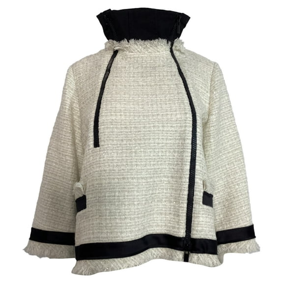 Pre-Owned Sacai Double-Zipped Tweed Jacket in White Wool