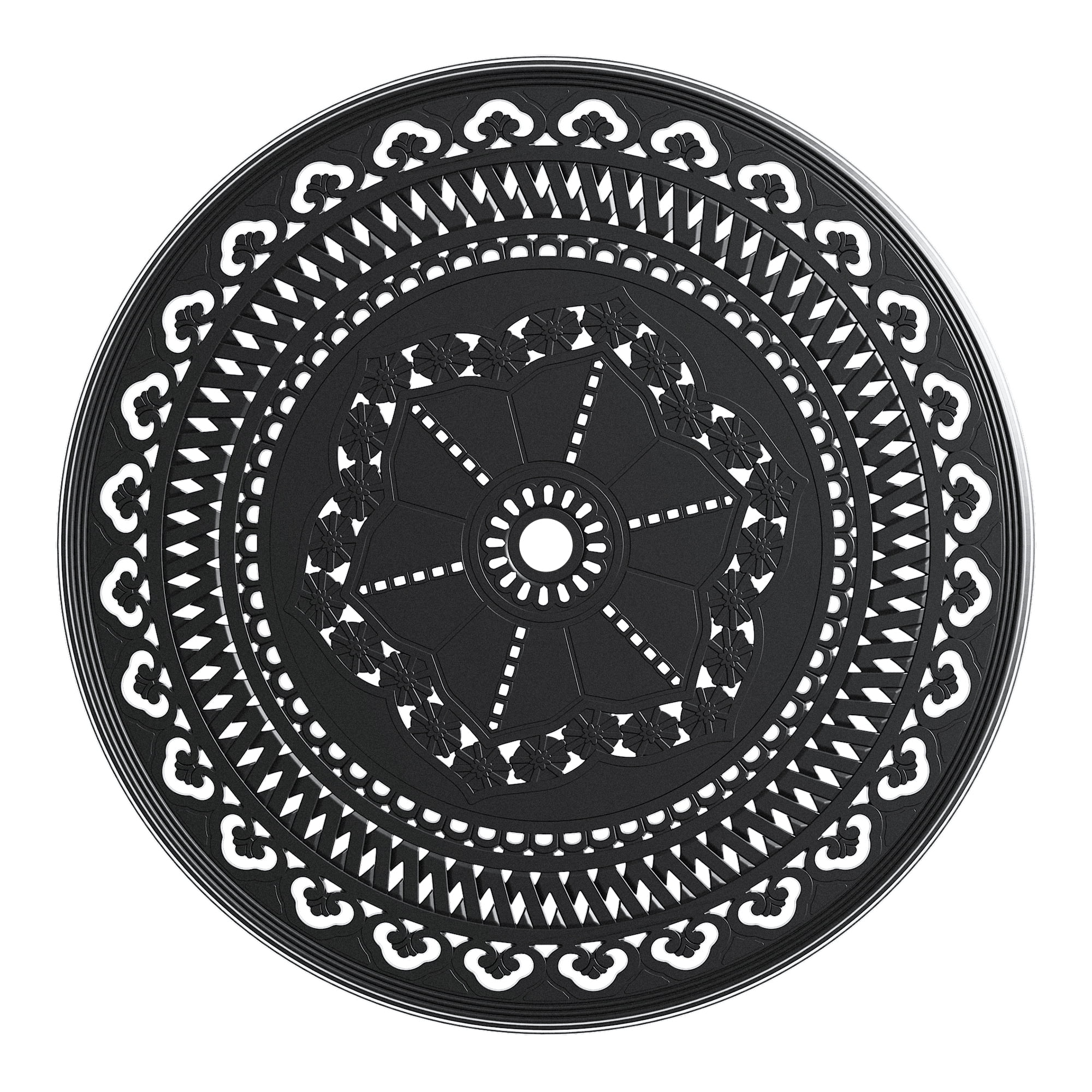 Round Cast Aluminum Patio Dining Table with Black Frame and Umbrella Hole for Garden Deck, Black