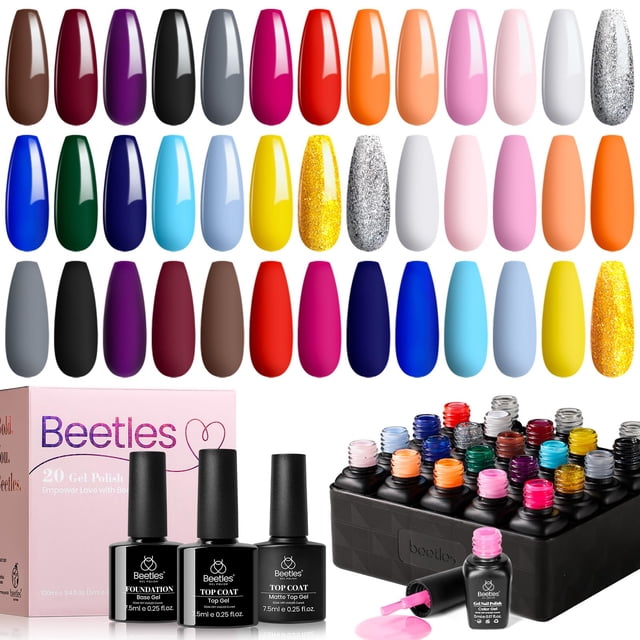 Set de esmaltes de uñas en gel Beetles Fall, 20 unidades, neón y LED UV