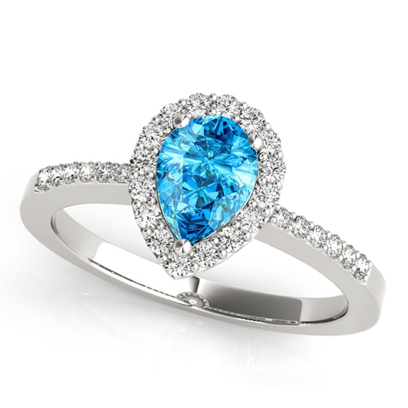 1.40 Ct Diamond & Pear Shaped Blue Topaz Engagement/Wedding Ring - 10K Gold