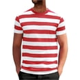 thumbnail image 1 of T-Shirt Décontracté à Rayures pour Hommes, Col Rond, Manches Courtes, Ajusté, Tissu Doux, Été, Plage et Rue, Rouge, P, 1 of 4