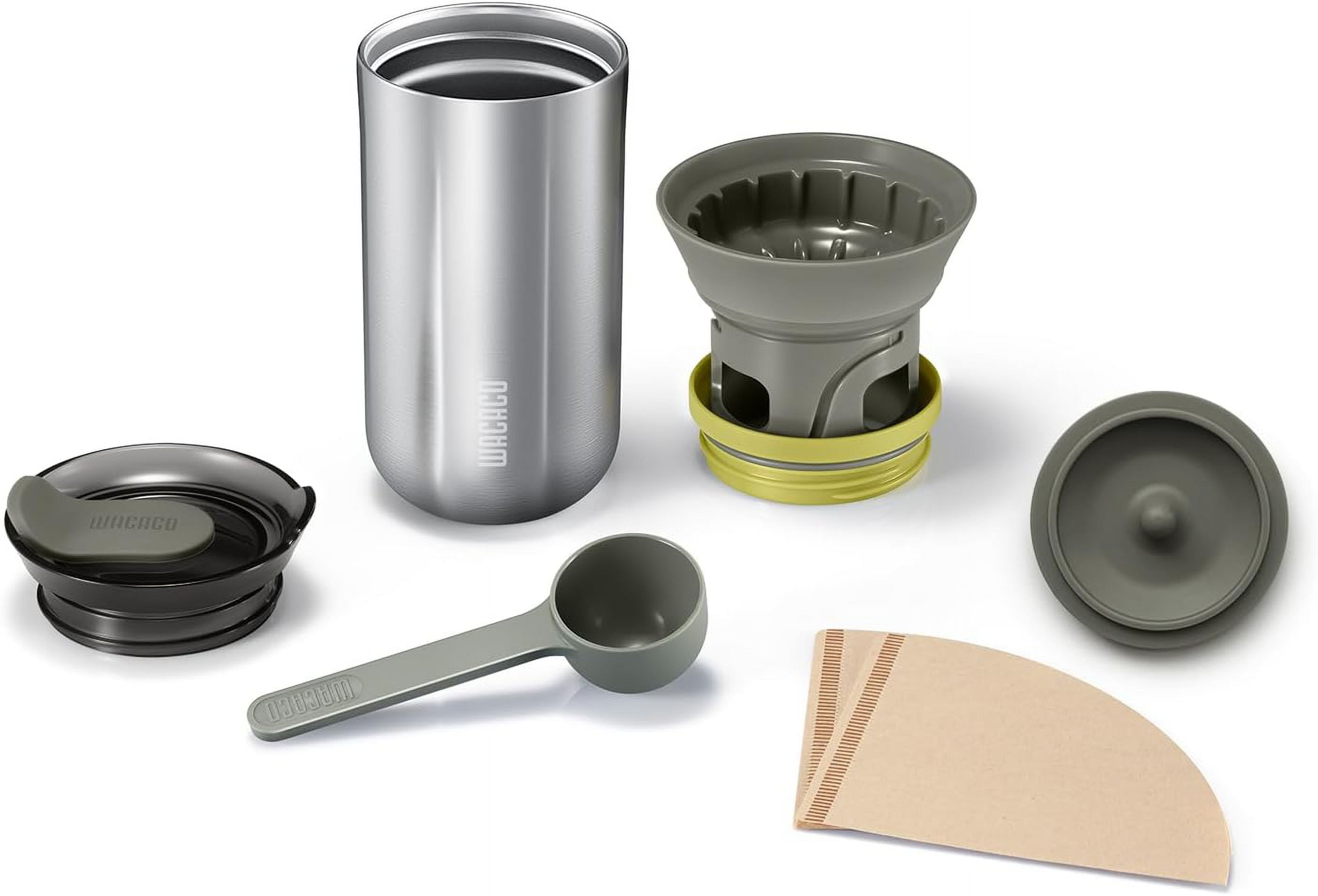 Wacaco Cuppamoka Pour-Over Coffee Maker, Portable Drip Coffee Maker with 10 Cone Paper Filters, Stainless Steel, 10 floz