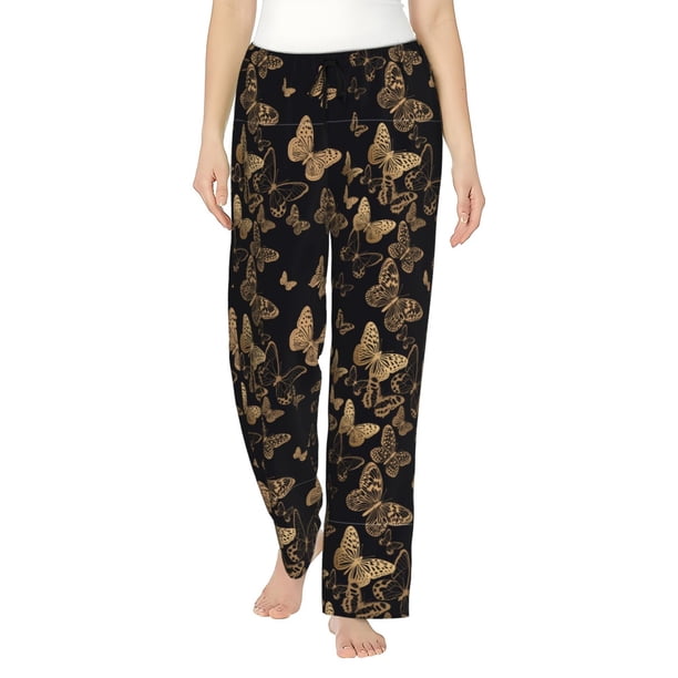 Balery Modern Golden Butterfly Pantalones de pijama para mujer, pijamas ultraligeros, pantalones de estar por casa-Medium