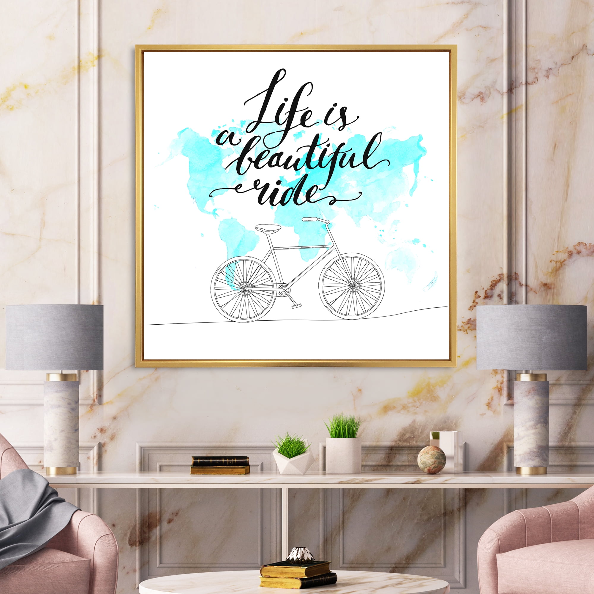 Designart 'Life Is A Beautiful Ride With Bicycle' Traditional Framed Canvas Wall Art Print