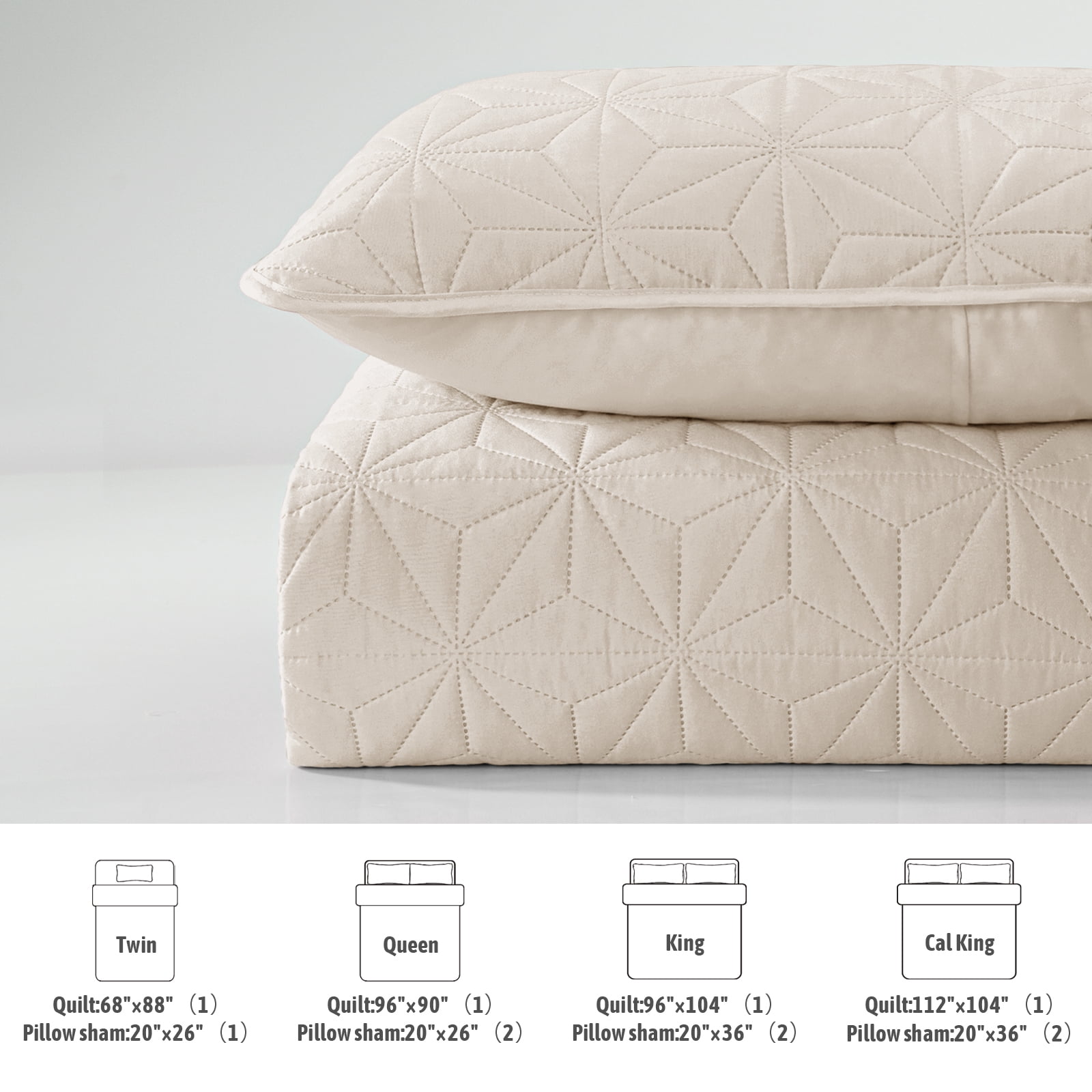 Whale Flotilla Microfiber King Size 96"x 104" Quilt Set Lightweight Quilted Bedspreads Coverlets Set with Stars Pattern, Brich Beige