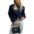 thumbnail image 1 of ORUYROP Women's Fashion Cropped Button Down Lightweight Cropped Bomber Jacket Varsity Shacket with Side Pockets, 1 of 7
