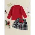 thumbnail image 2 of Suealasg Kids Girl 2 Piece Winter Skirt Outfit 6M 12M 18M 24M 3T 4T Toddler Long Sleeve Turtleneck T-shirt with Irregular Plaid Skirt for Baby Girl Fall Clothes, 2 of 8