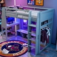 thumbnail image 2 of LUMAMIN Twin Size Gaming Loft Bed,  Wooden Loft Bed Frame with Desk, Storage Shelves, LED Lighting & Hanging Clothes Rack, No Box Spring Required, 2 of 9