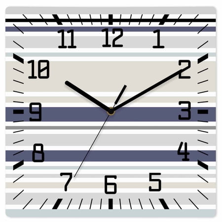 Beige Stripe Wooden Wall Clock Silent Non Ticking, Modern Abstract Art Navy Blue Striped Rustic Square Wall Clocks Battery Operated, Decor Clock for Home Office, Living Room, Kitchen, 10 Inch