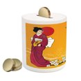 thumbnail image 2 of Cherry Blossom Piggy Bank, Geisha Woman and Sakura Trees in the Foothills of Hill, Ceramic Coin Bank Money Box for Cash Saving, 3.6" X 3.2", Earth Yellow Maroon, by Ambesonne, 2 of 4