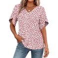 thumbnail image 4 of Twczz Womens Floral Shirts Short Sleeve- V-Neck Loose Fit Casual Summer Boho Tops Blouse Pink Size 2XL, 4 of 8