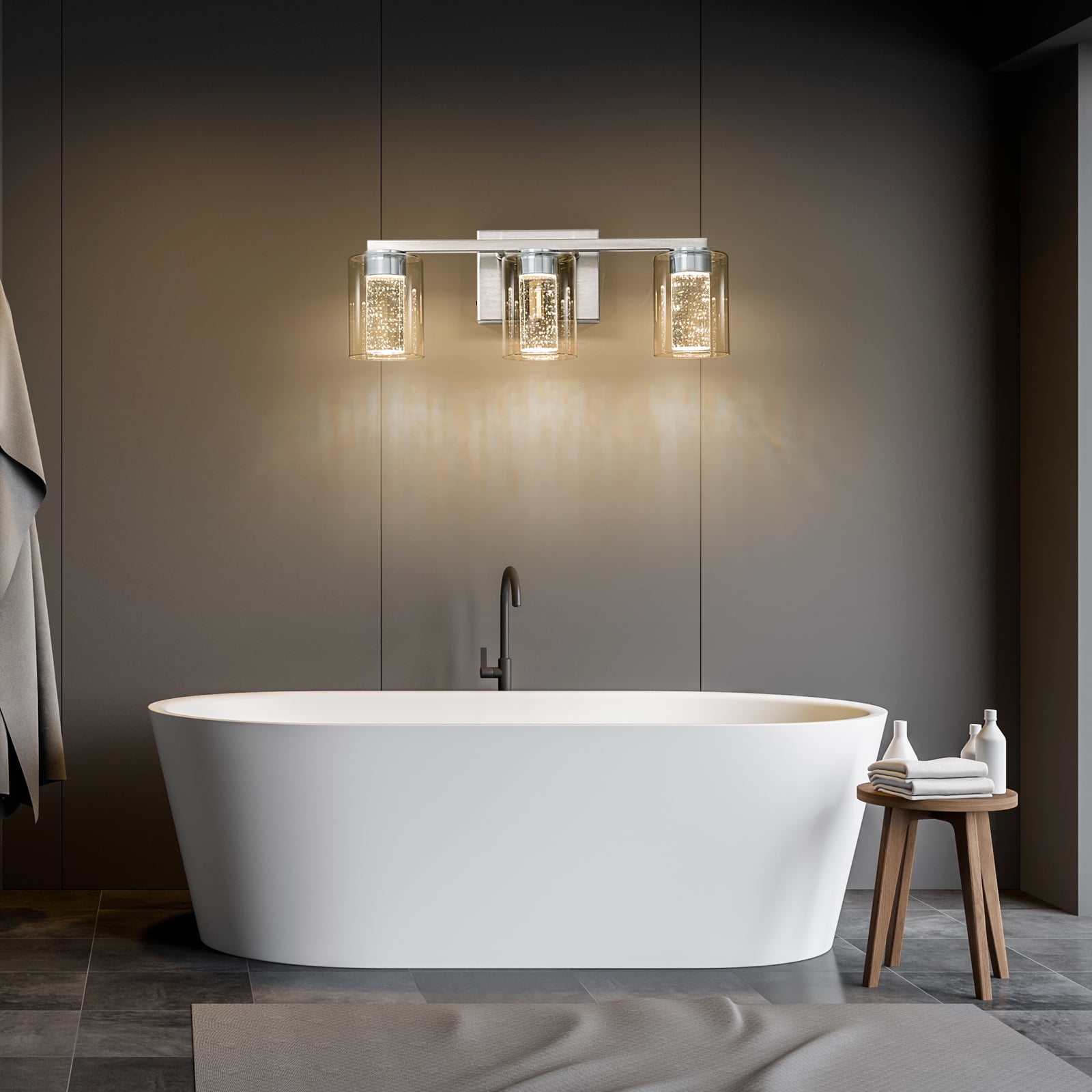 SineRise 3-Light LED Vanity Mirror Light, 17.3in Modern Bathroom Wall Lamp, 3-Color Modes, Dimmable Brushed Nickel Finish