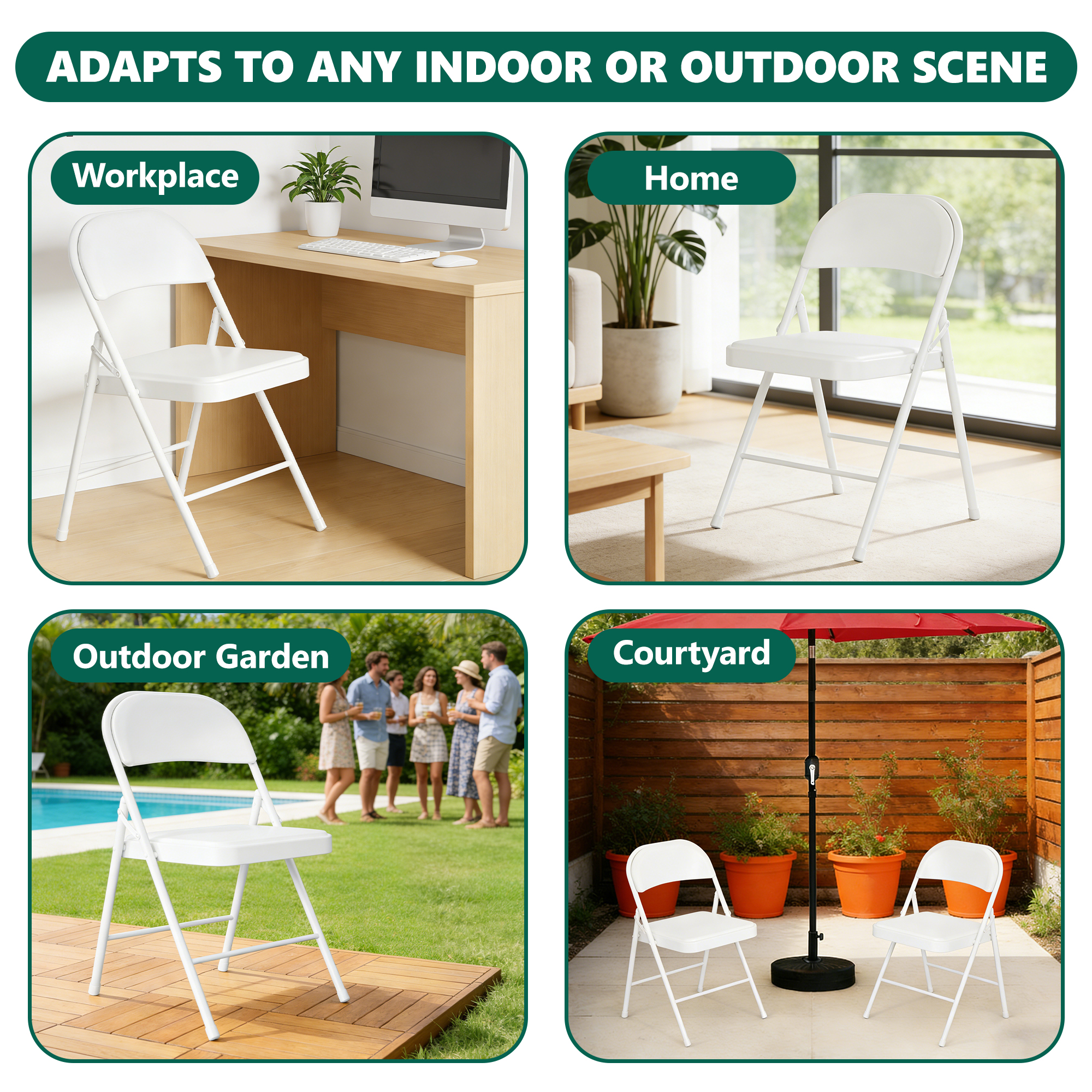 HaiCube 2-Pack PU Leather Folding Chair, White photo 8