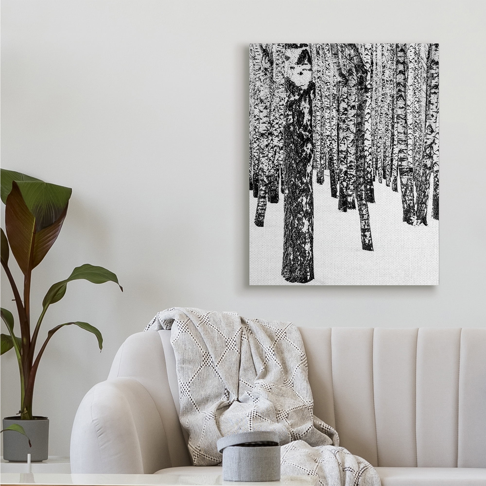 Minimal Snowy Woods Landscape Black and White 30 in x 40 in Painting Canvas Art Print, by Stupell Home Décor