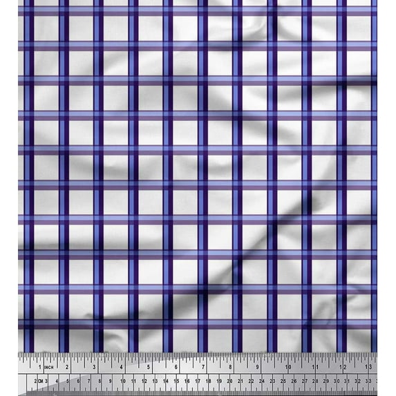 Soimoi Purple Cotton Voile Fabric Window Pane Check Decor Fabric Printed Yard 56 Inch Wide