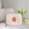 thumbnail image 1 of Bolsa de cosméticos de oso, bolsa de aseo de lona portátil linda con cremallera para niñas estudiantes, oso de punto beige, 1 of 5