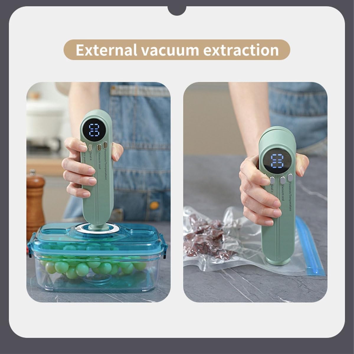 Mini Cordless Vacuum Sealer,3 in 1 Rechargeable Cordless Handheld Bag Resealer,Heat Sealer Machine with Digital Display for Chip Snack Food Preservation Dry/Moist Food Storage (green)